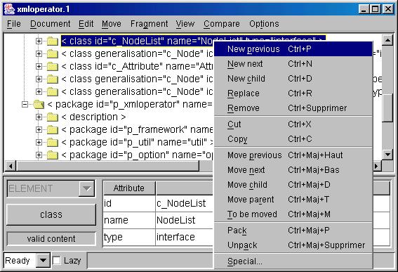 Fentre principale avec menu contextuel sur un noeud